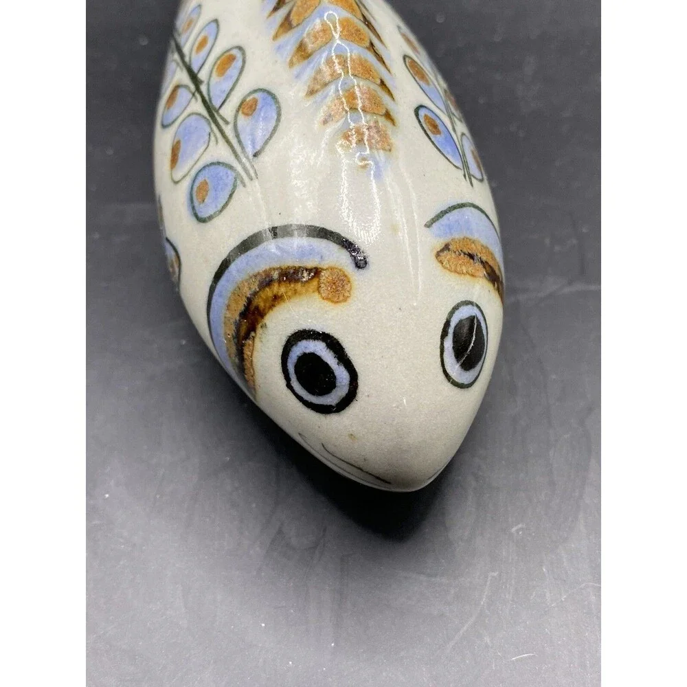 Mexican Art Pottery Ceramic Fish Signed 7” x 3.5” Tonala